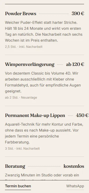 Studio Noir auf einem Telefon: Terminweg am unteren Rand sichtbar